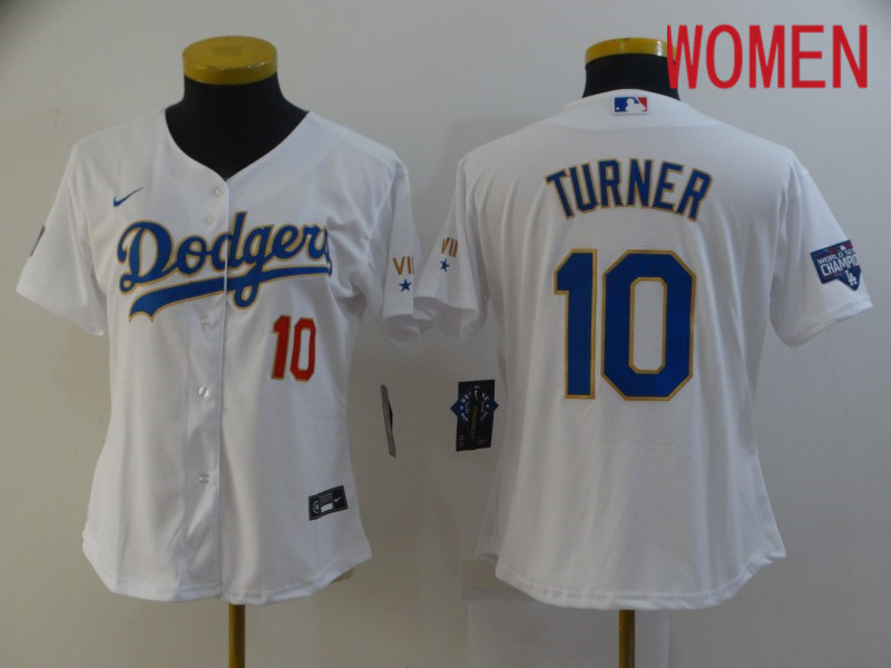 Women Los Angeles Dodgers #10 Turner White Game 2021 Nike MLB Jersey1->women mlb jersey->Women Jersey